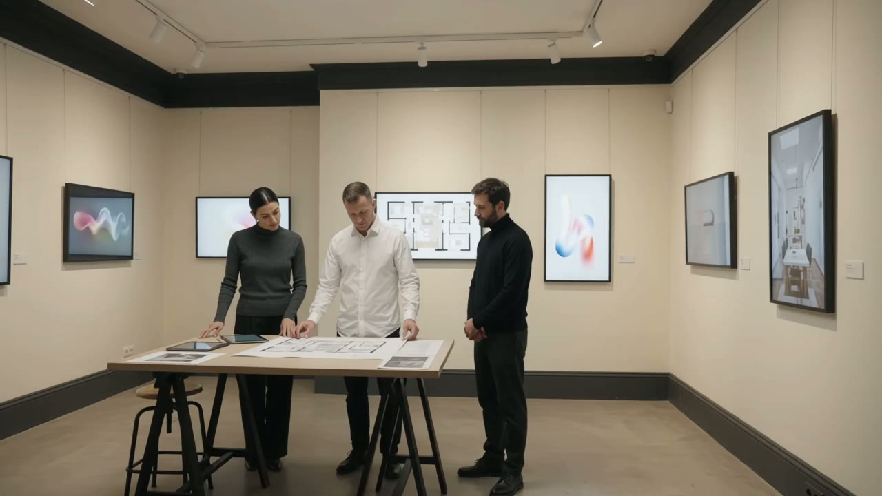 Artists planning a digital gallery exhibition together